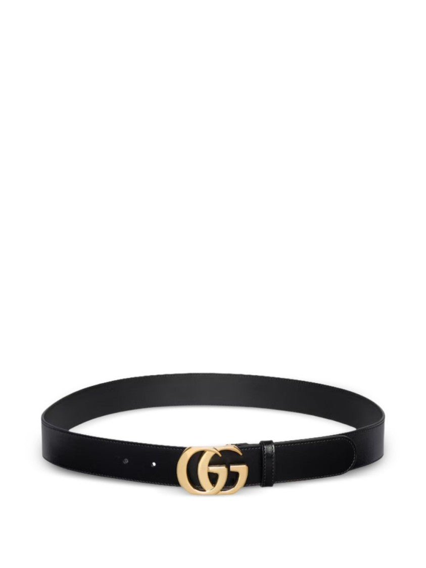 Gucci Black Gold-Tone Double G Leather Belt
