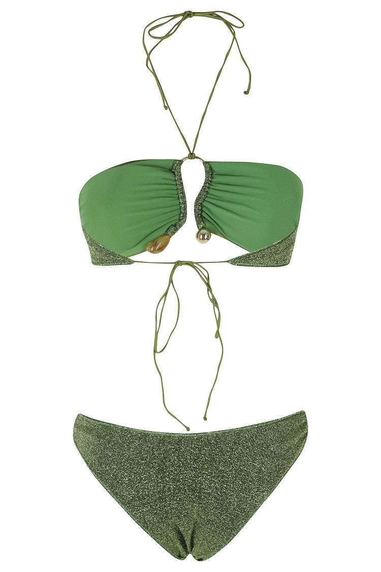 Oséree Green Lumiere Stones Jewel-Bandeau Lurex Polyamide Bikini