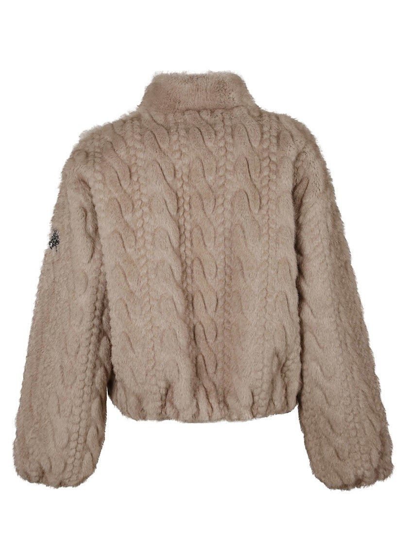 Ermanno Firenze Cropped Ecofur Bomber Jacket With Raised Collar
