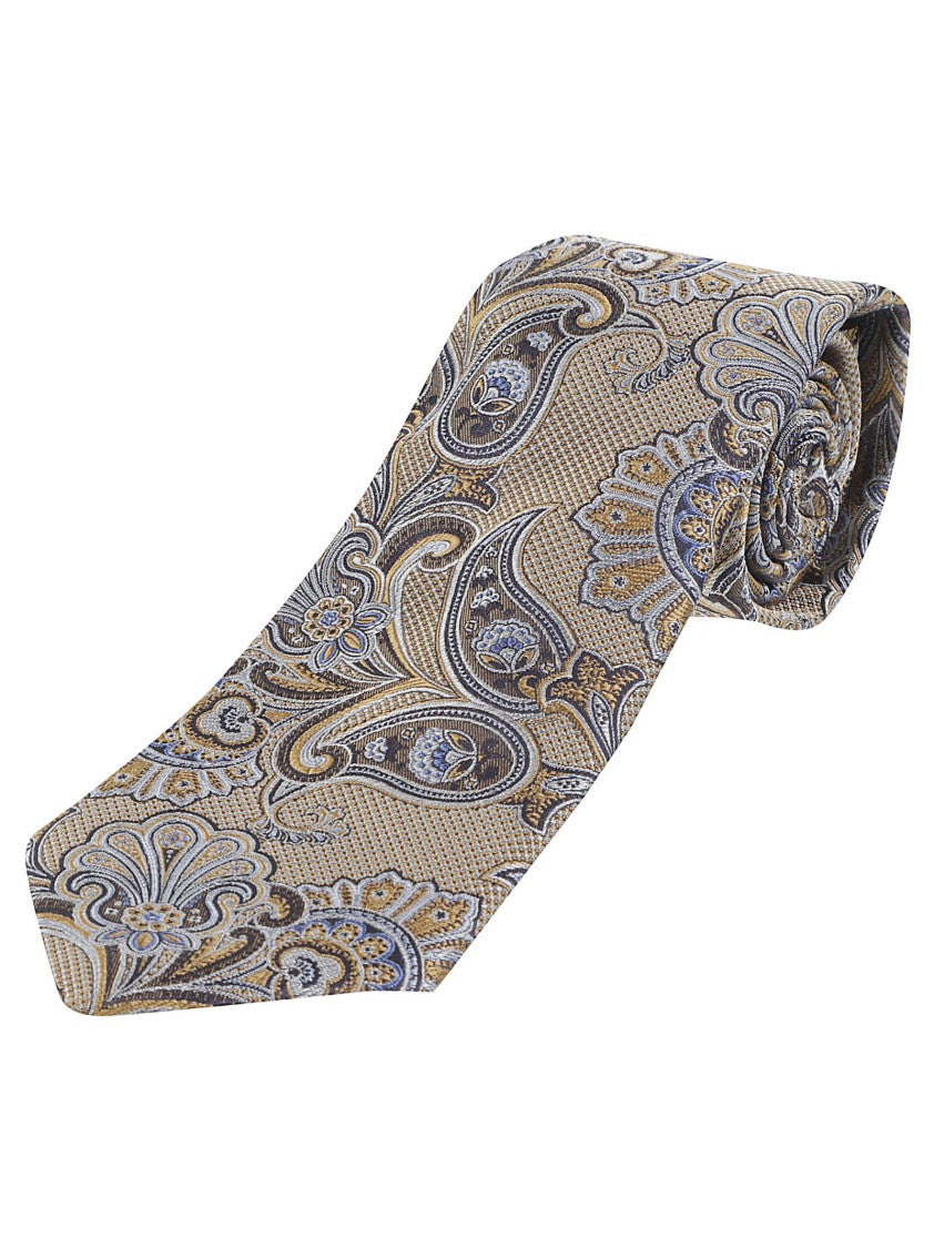 Etro Beige Blue Paisley Silk Tie