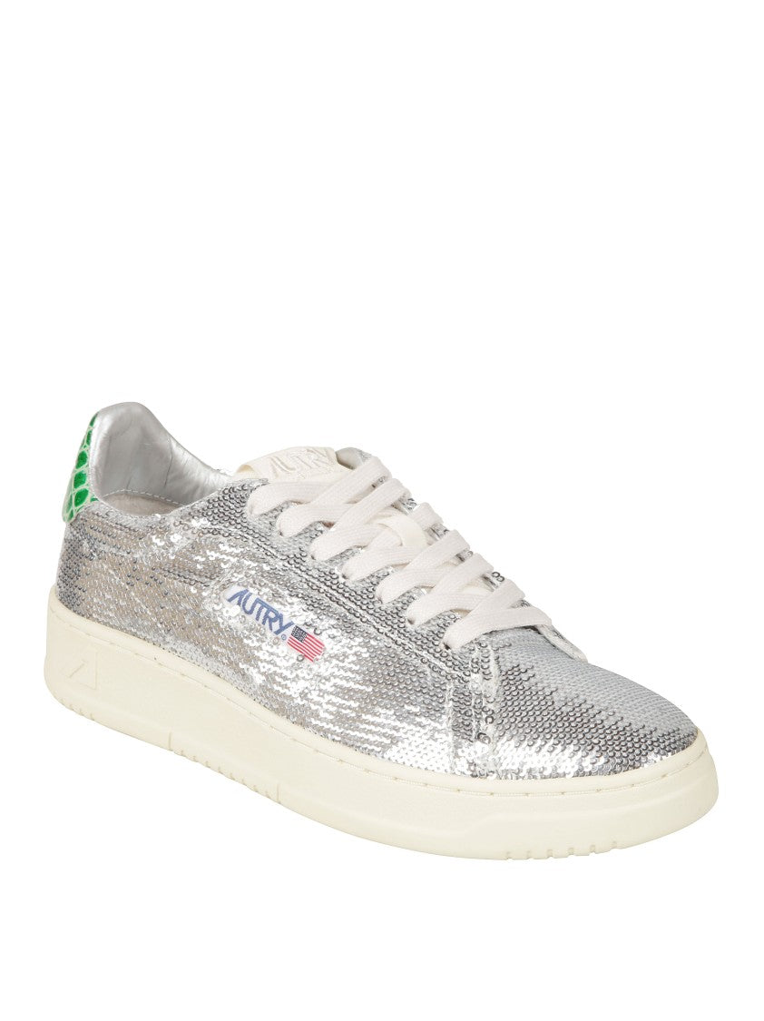 Autry Shiny Silver Low-Top Sneakers