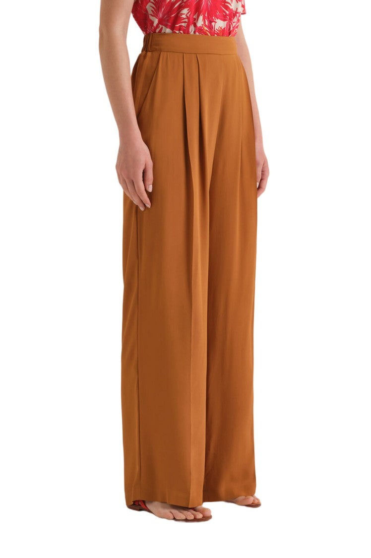 Maliparmi Fluid Silk-Blend Crêpe Front Pleats Wide-Leg Pants