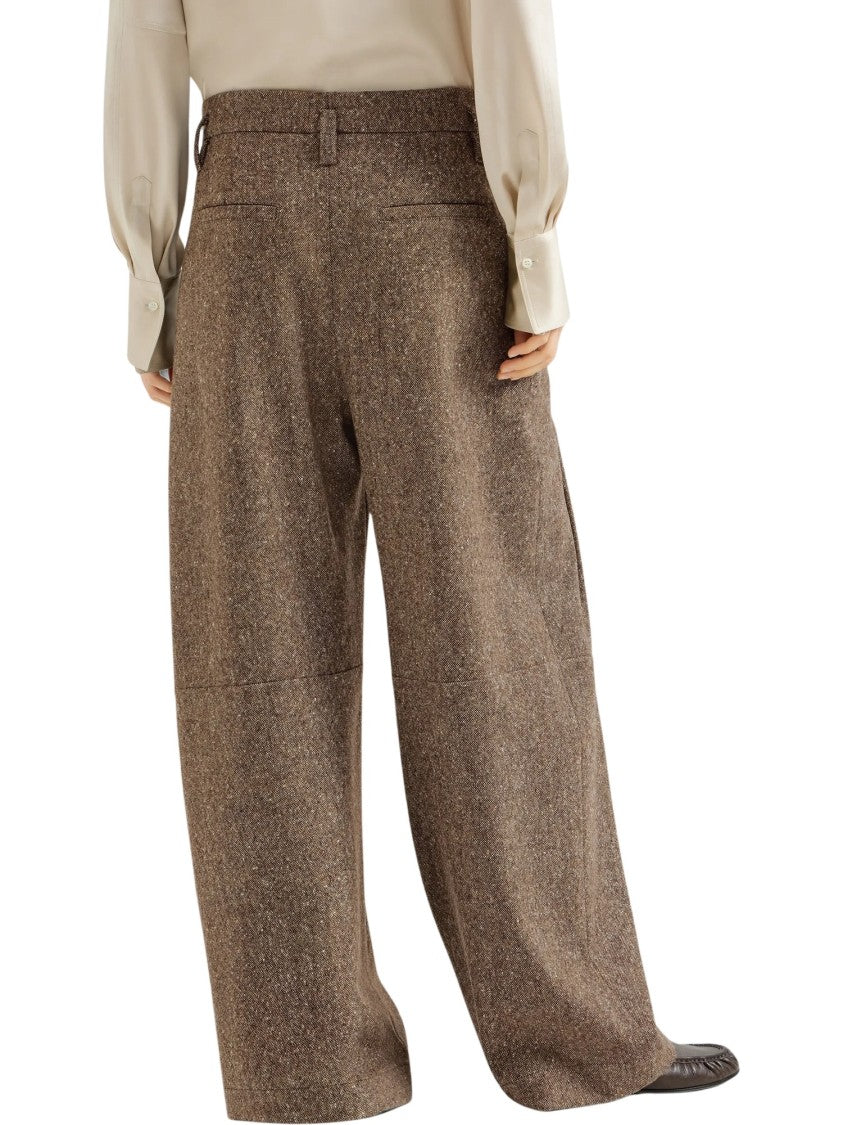 Brunello Cucinelli High-Waisted Wide-Leg Trousers With Textured Tweed Finish