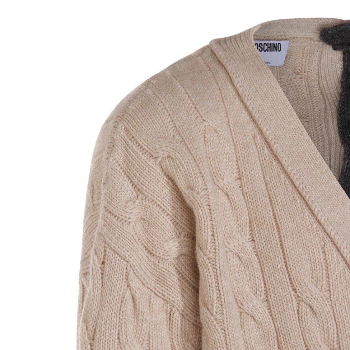 Moschino Two-Tone Cable Knit Cardigan With V-Neckline