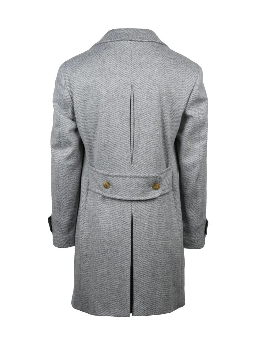 L.B.M. 1911 Double-Breasted Herringbone Coat With Notched Lapel And Button Accents