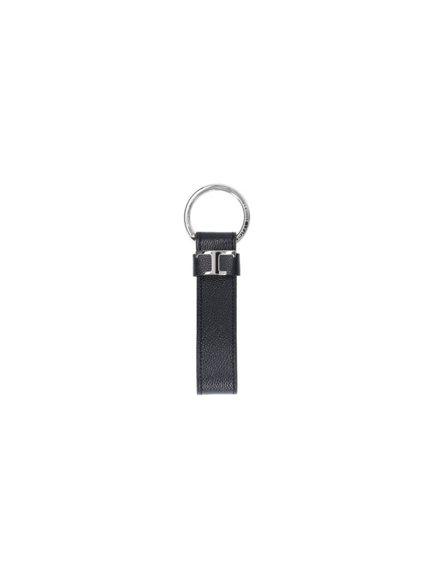 Tod's Ostrich Print Black Calf Leather Keychain