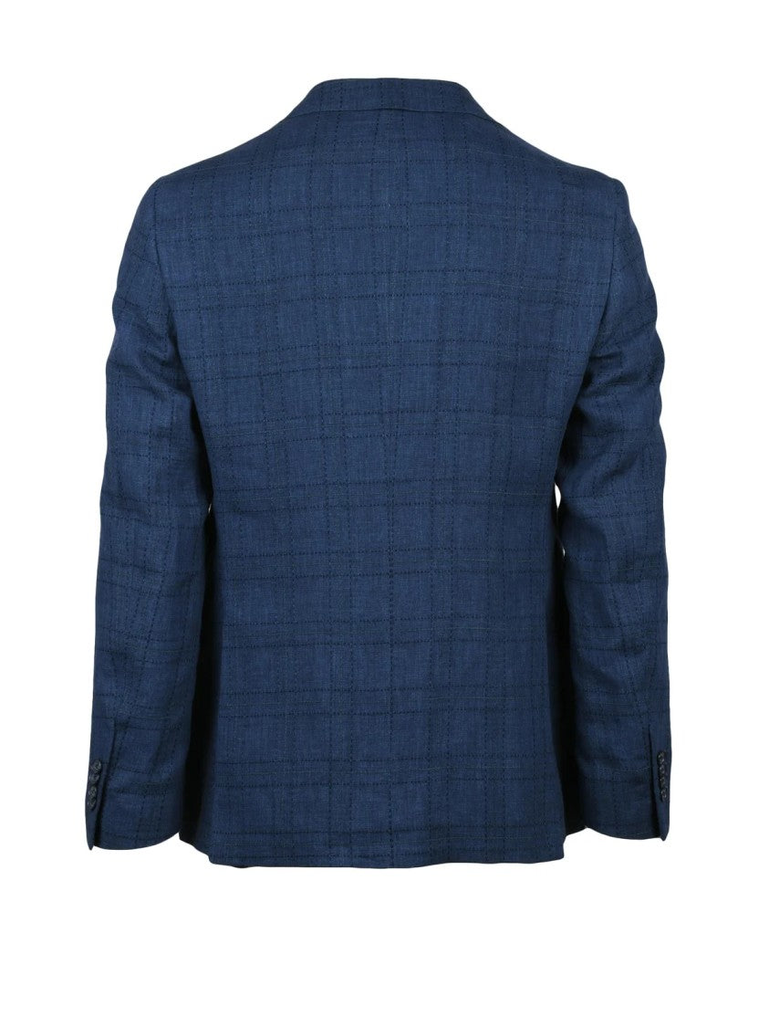 Luigi Bianchi Linen-Cotton Blend Fitted Jacket With Subtle Check Pattern