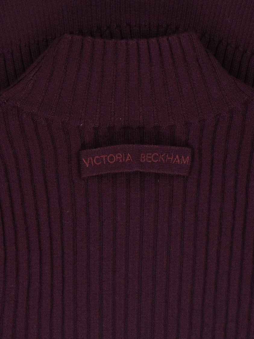 Victoria Beckham Ribbed Merino Wool Sweater – Bordeaux