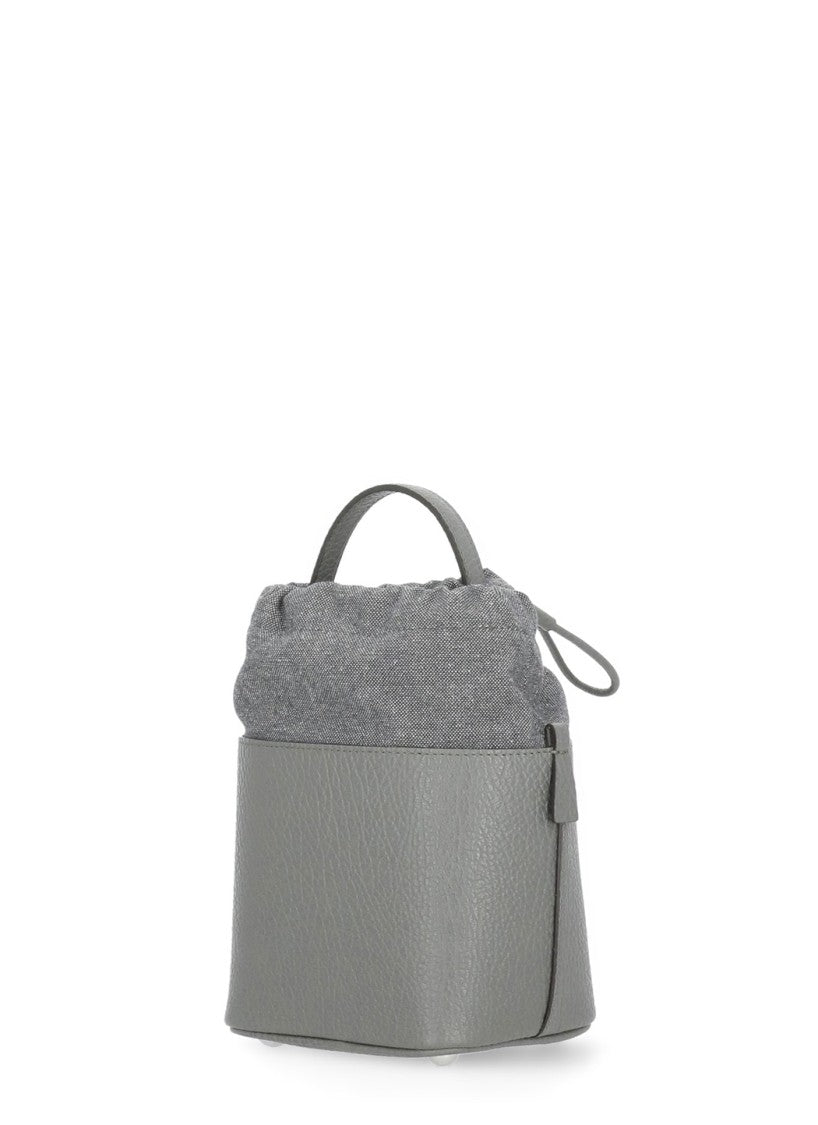 Maison Margiela Textured Grey Leather Bucket Bag With Versatile Carry Options