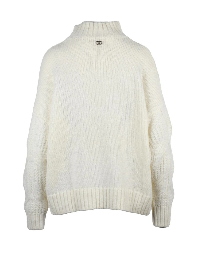 Liu Jo High Neck Knit Sweater With Rhinestone Embellishments
