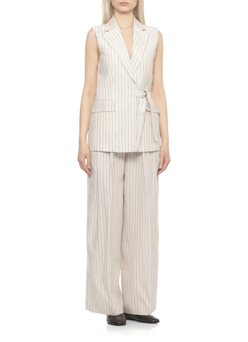 Peserico Beige Striped Linen Drawstring Gilet