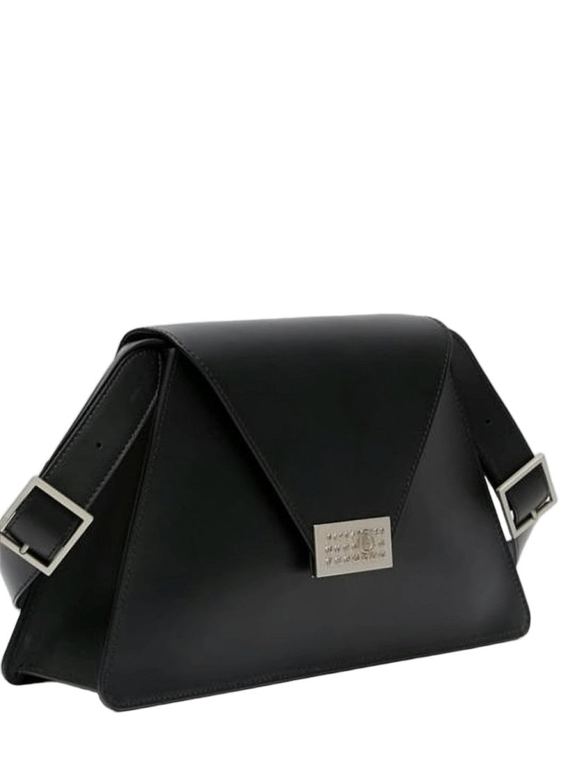 Mm6 By Maison Margiela Structured Triangular Black Calf Leather Crossbody Bag