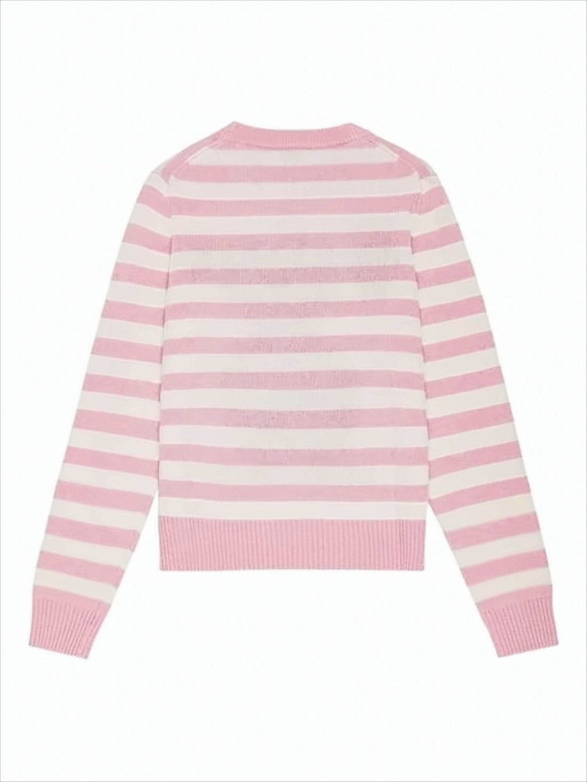 Ganni Playful Pastel Knit Sweater With Bunny Graphic