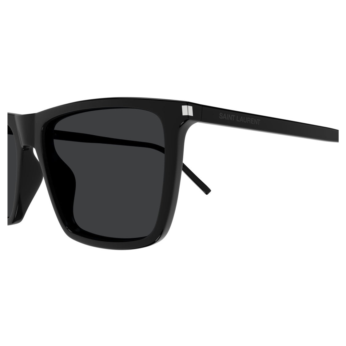 Saint Laurent Rectangular Black Sunglasses With Glossy Finish And Metallic Accents