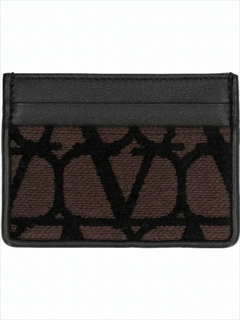 Valentino Garavani Textured Fabric And Leather Card Wallet