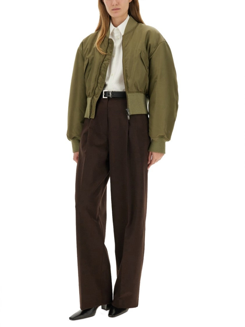 Saint Laurent Cropped Voluminous Nylon Bomber Jacket