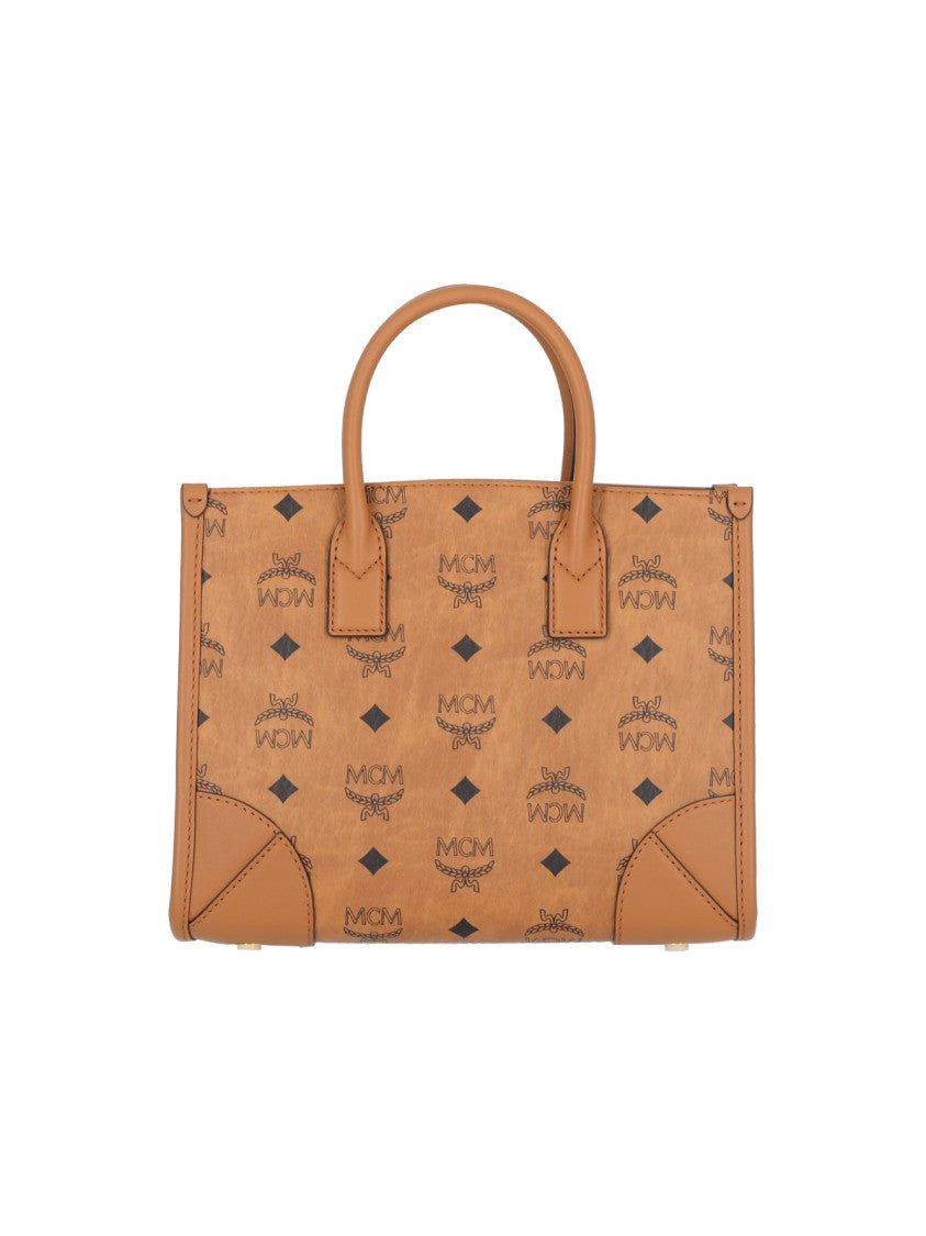 Mcm Structured Monogram Print Tote Bag