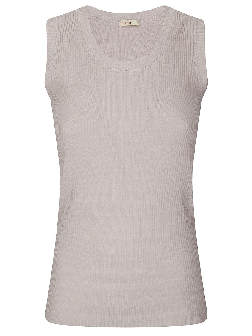 Hira Ribbed Sleeveless Top With Crew Neck