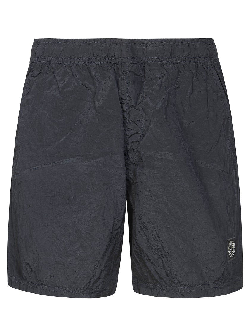 Stone Island Black Lightweight Crinkled Polyamide Shorts