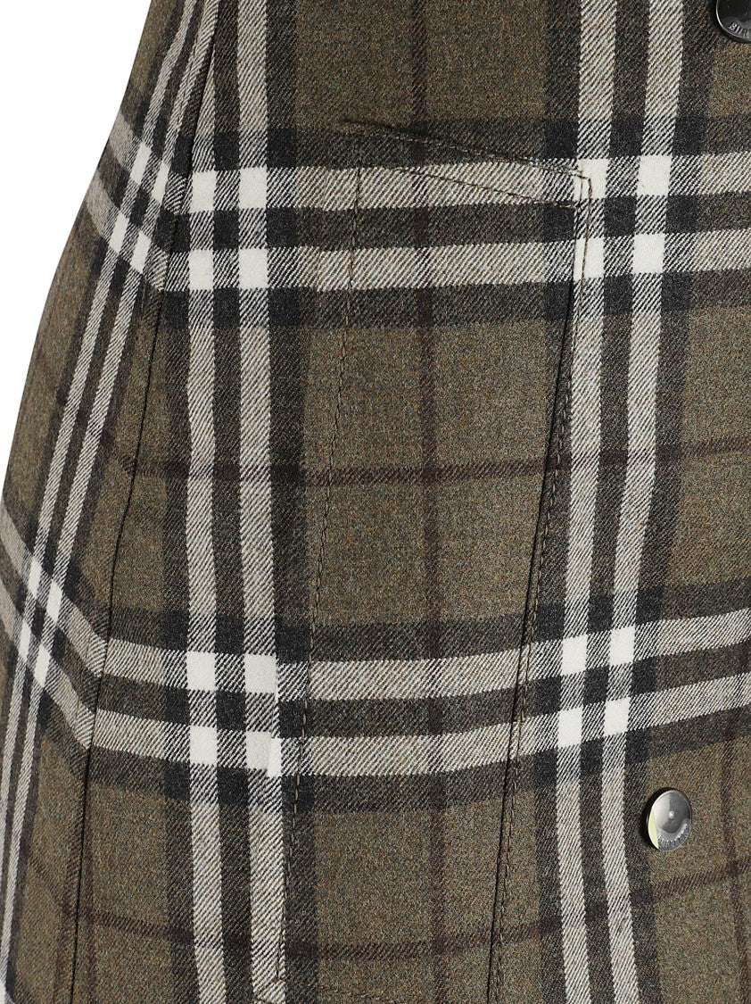 Burberry Olive Green Checked Mini Skirt
