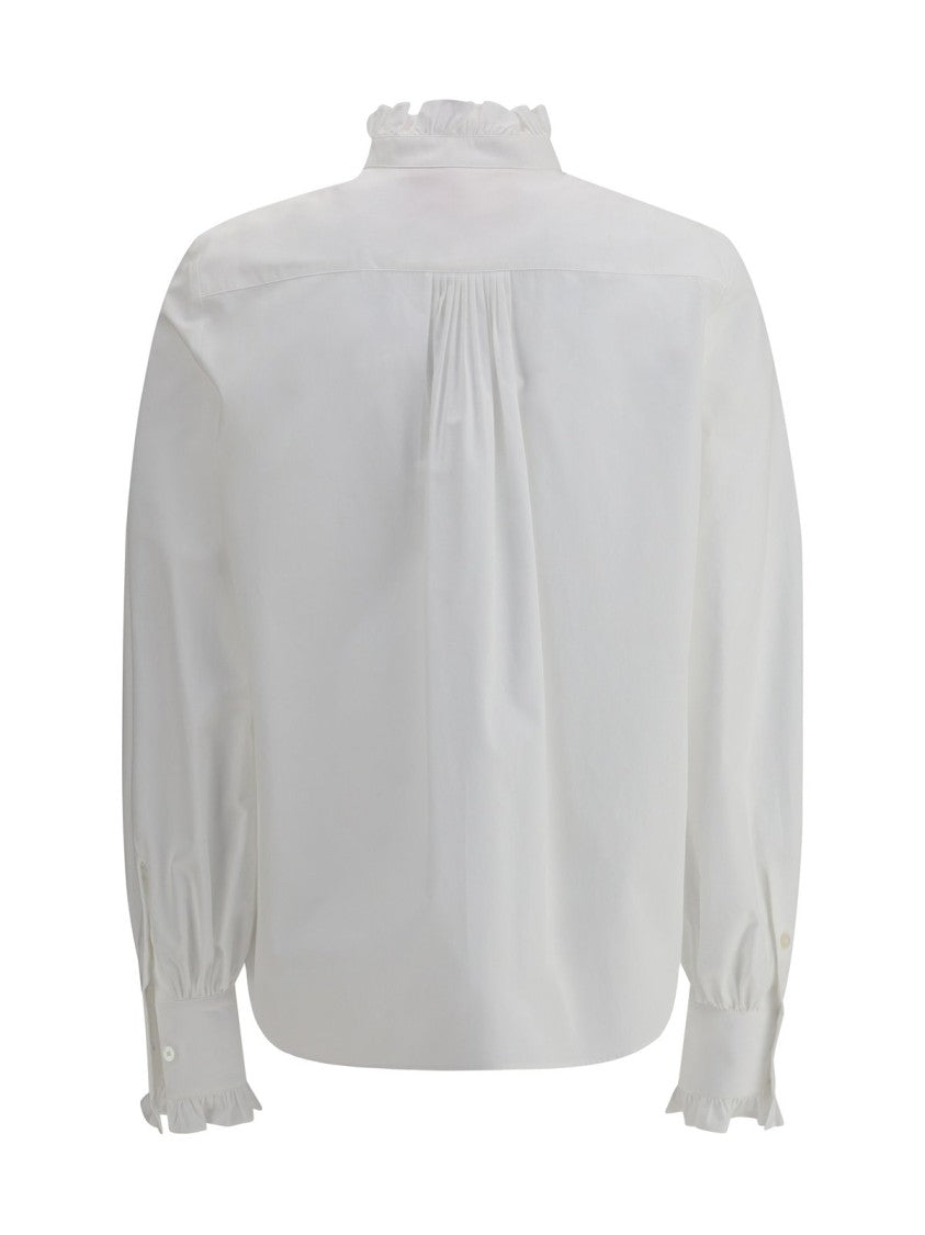 Valentino Garavani High-Collar White Shirt With Gathered Cuffs