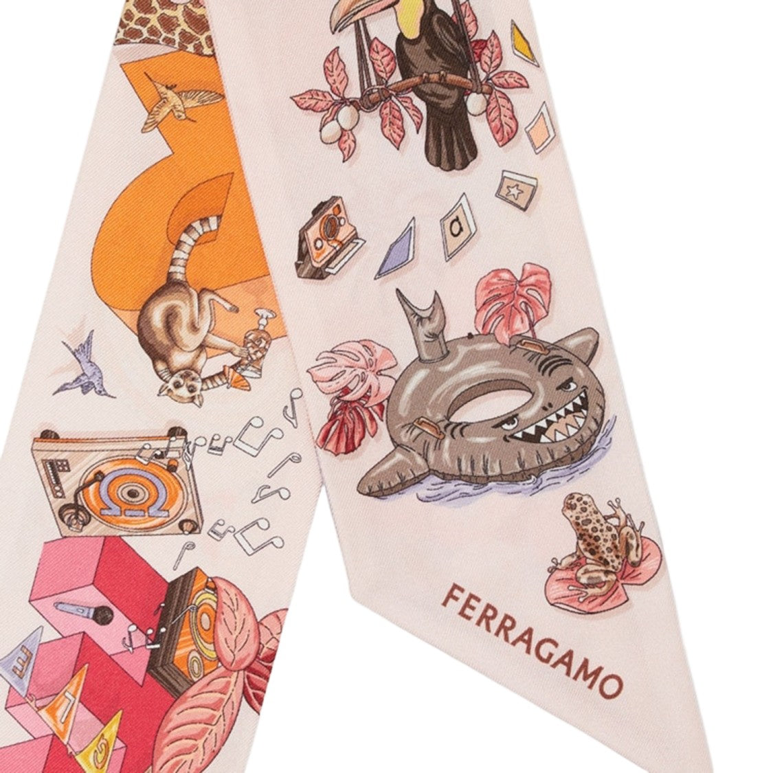 Salvatore Ferragamo Mini Silk Bandeau Scarf With Jungle Party Print