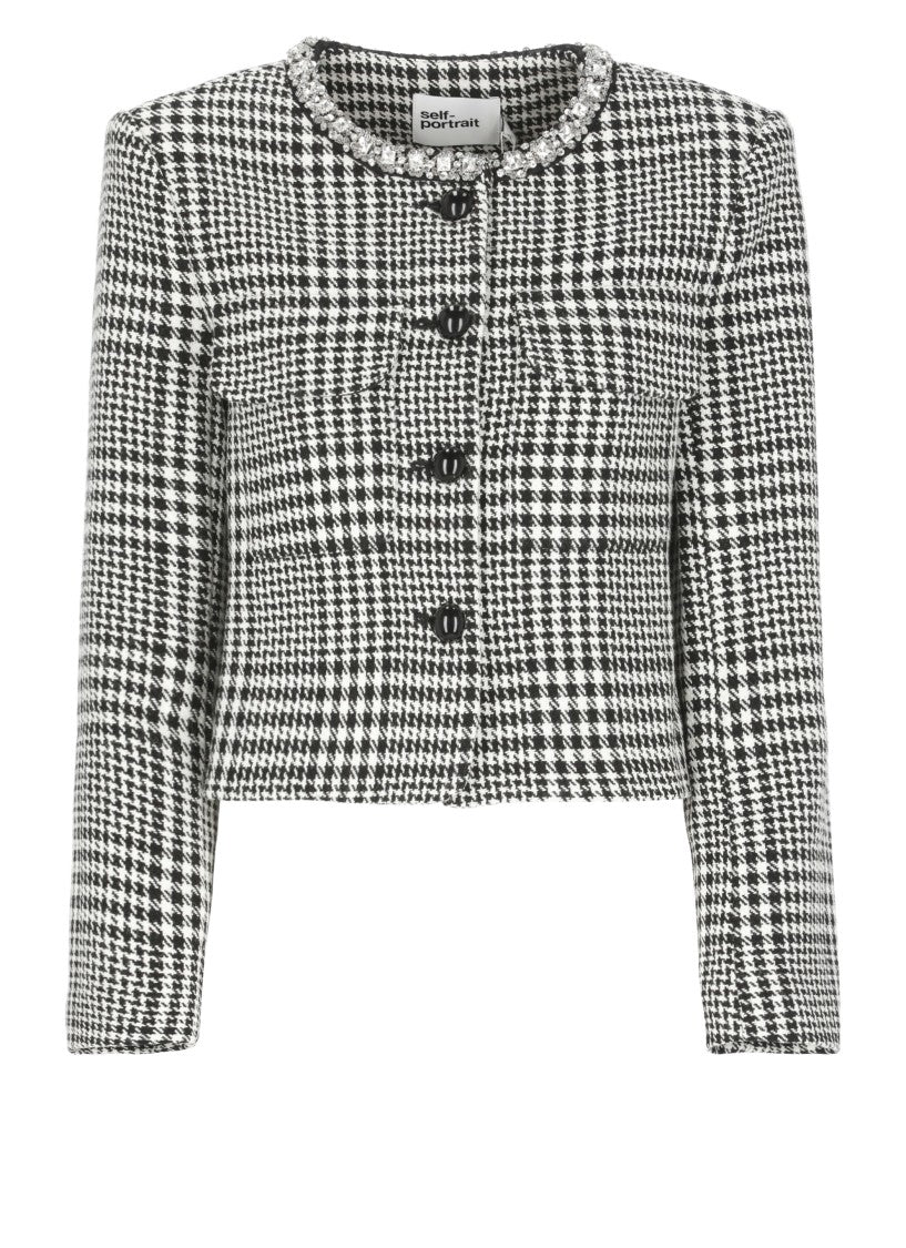 Self-Portrait Houndstooth Crystal Trim Jacket