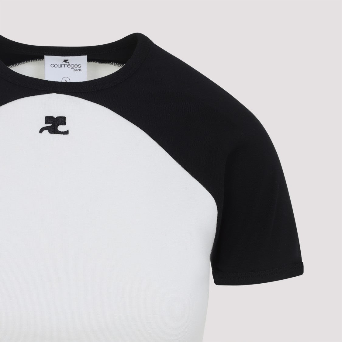 Courrèges Circle Contrast White And Black Cotton T-Shirt