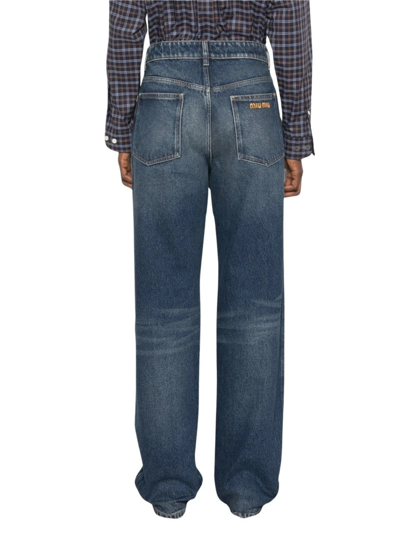 Miu Miu Wide-Leg Denim Pants With Vintage Wash And Five-Pocket Design