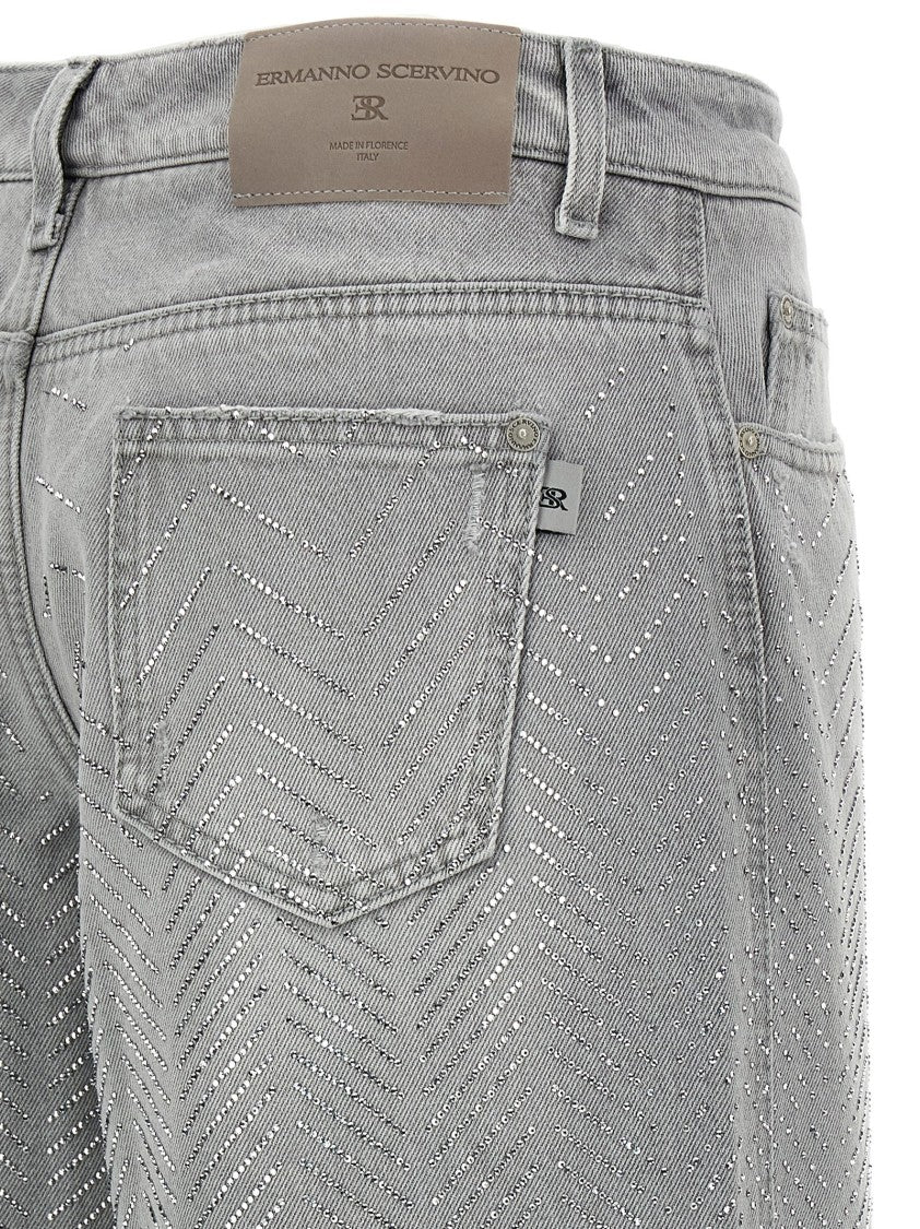 Ermanno Scervino Used-Effect Rhinestone-Embellished Denim Jeans