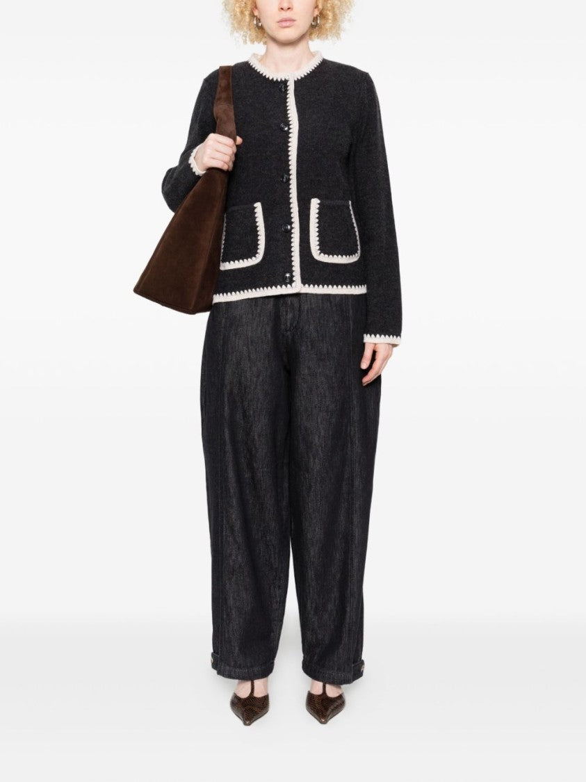 Yerse Wool Knit Sweater With Zigzag Trim