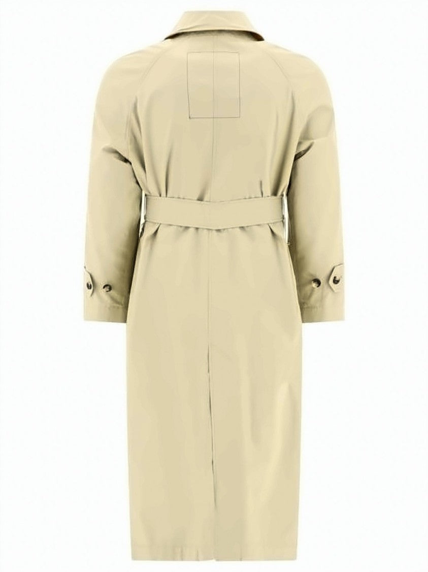 Burberry Belted Trench Coat With Plaid Sleeves
