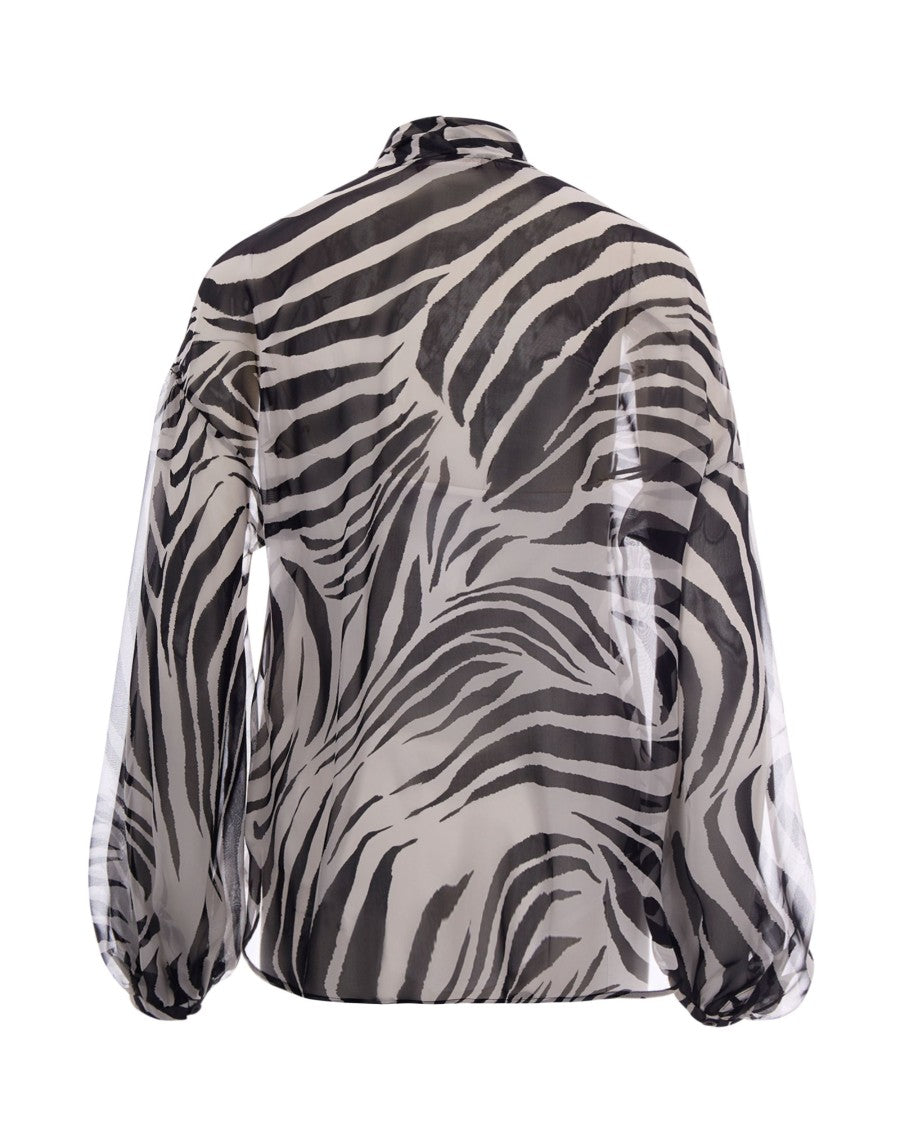 Max Mara Silk Chiffon Blouse With Scarf Collar And Balloon Sleeves