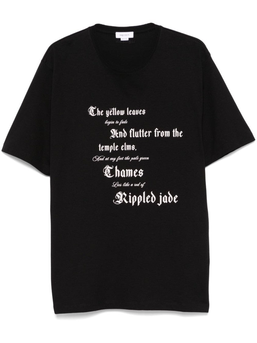 Alexander Mcqueen Oversized Black Cotton T-Shirt With Contrasting Print