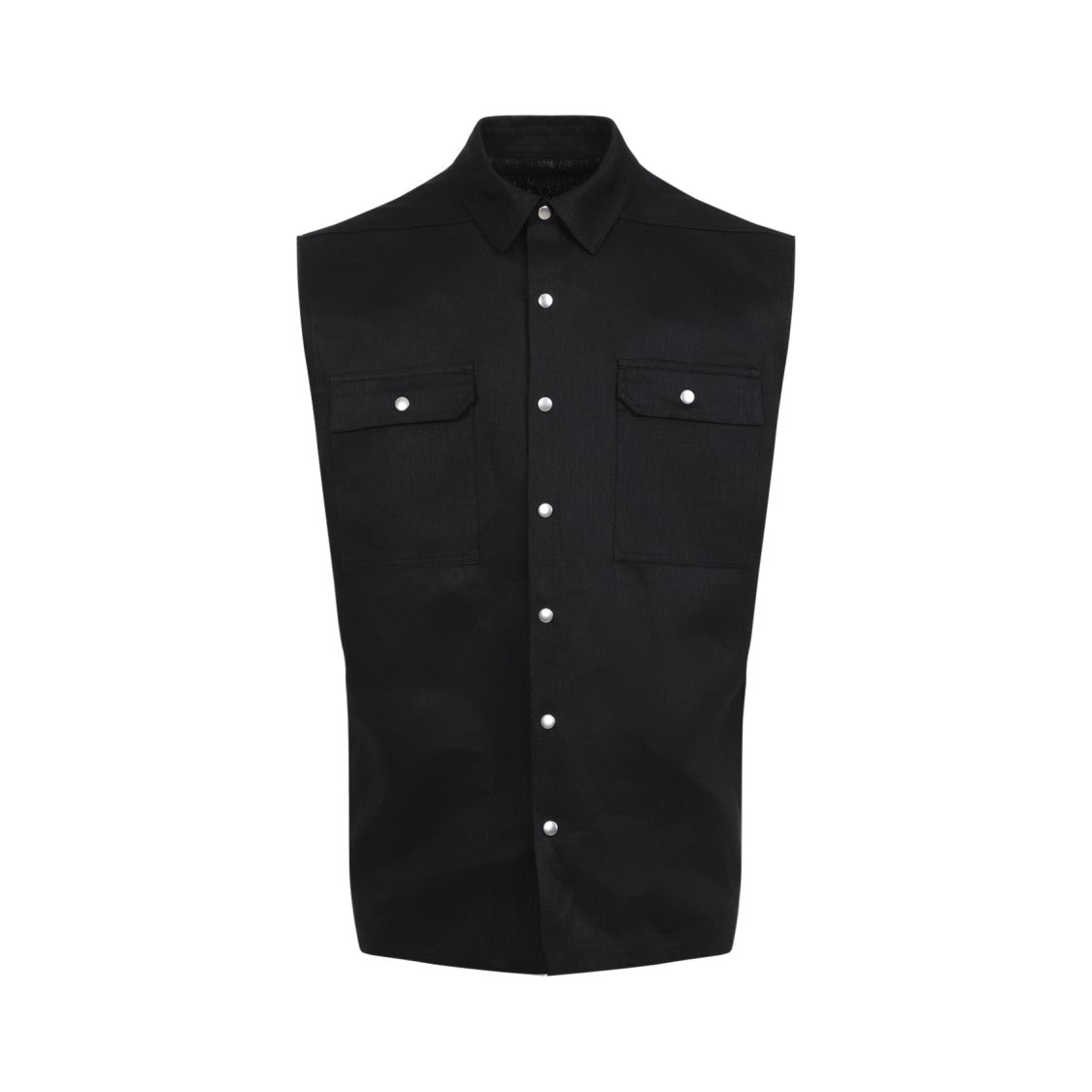 Rick Owens Structured Black Linen Shirt With Classic Collar