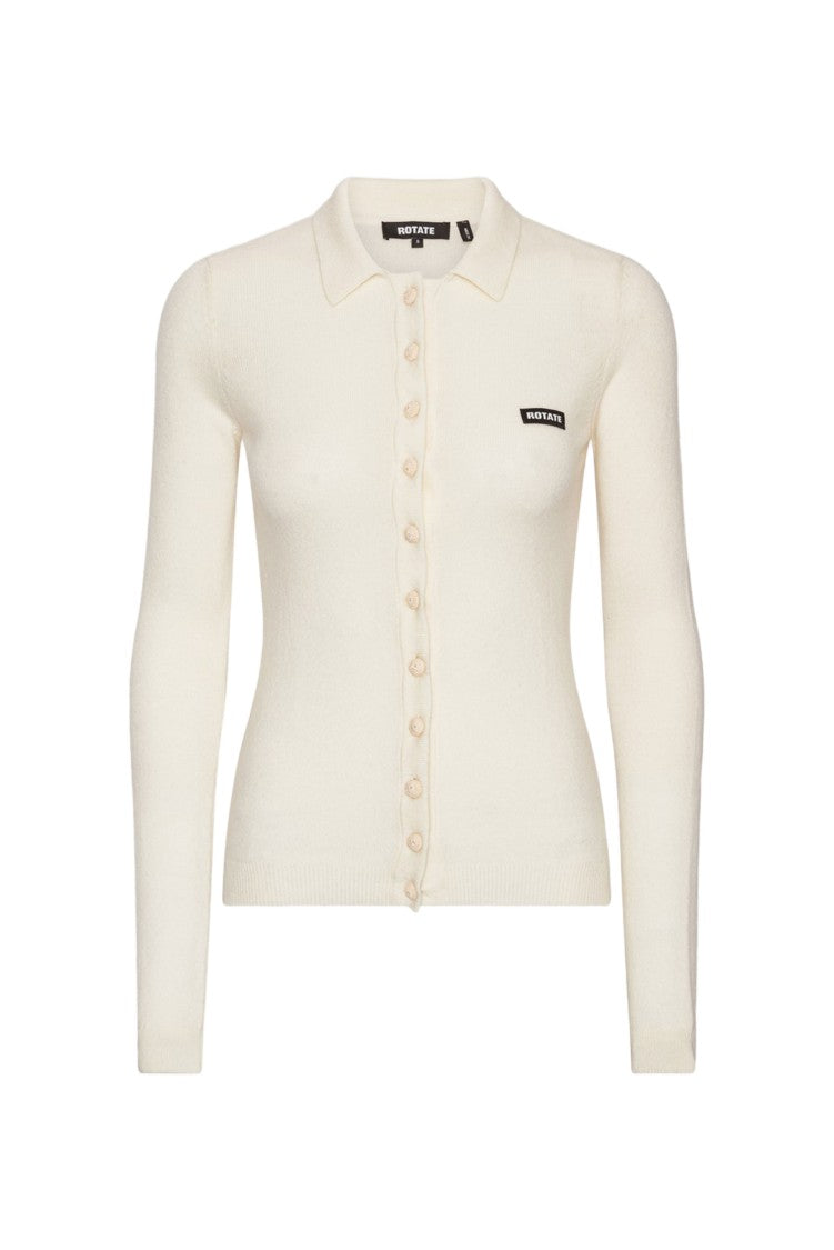 Rotate Knitted Logo Patch Wool-Cashmere Polo Shirt