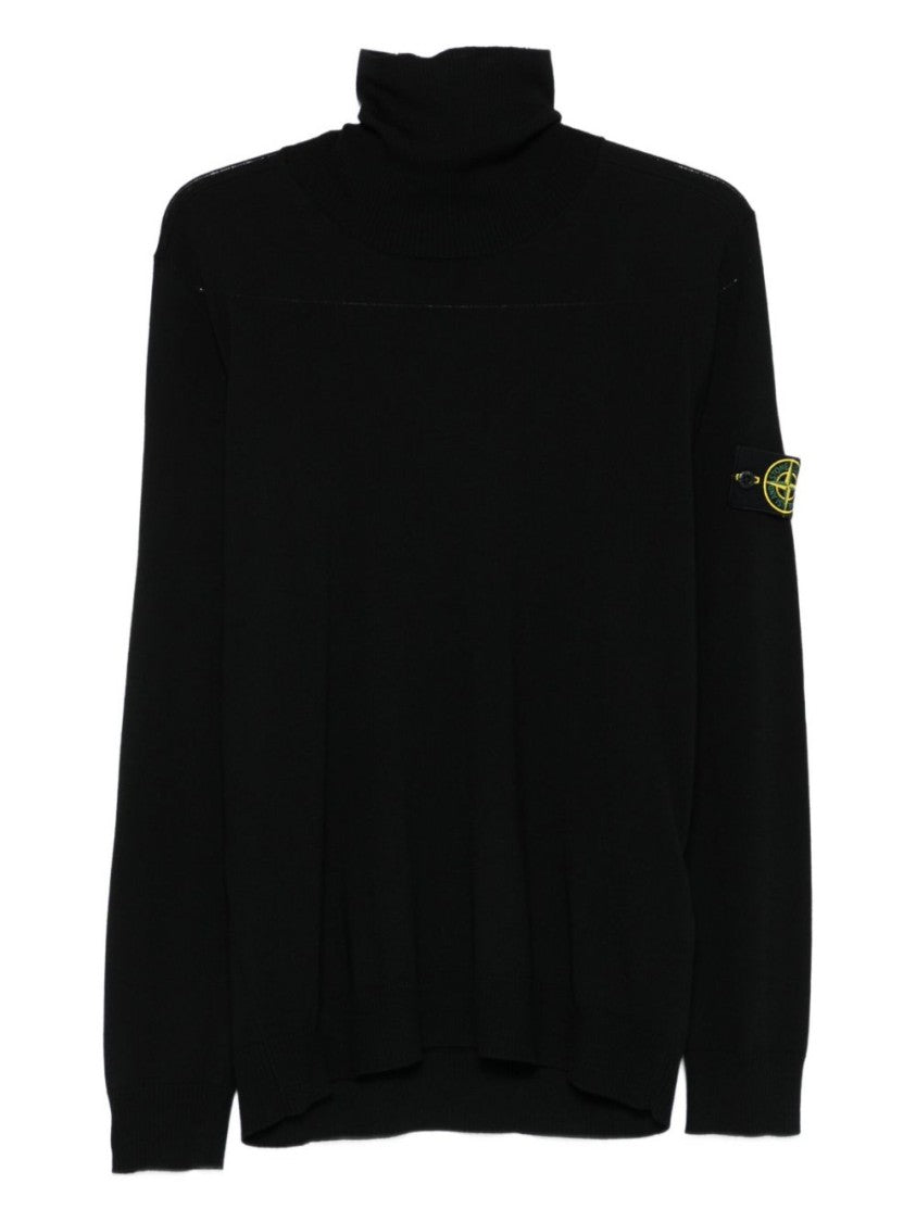 Stone Island Lightweight Pure Wool Turtleneck Sweater With Logo Badge