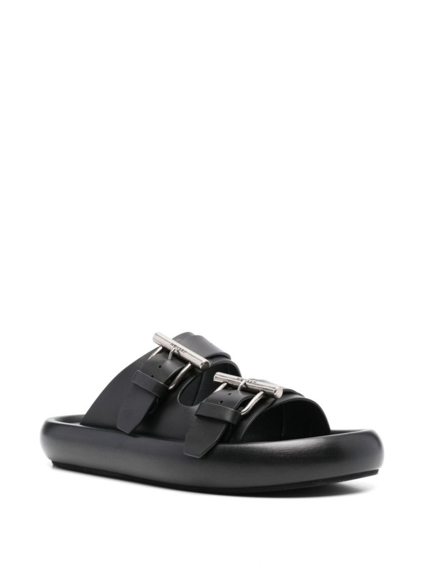 Alexander Mcqueen Double Buckle Black Sandals