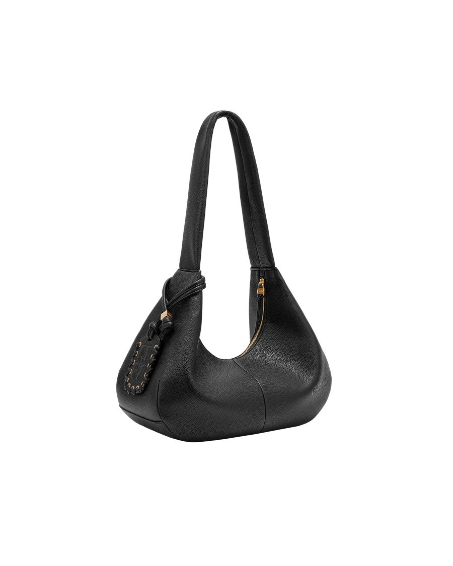 Ganni Medium Grained Black Hobo Shoulder Bag