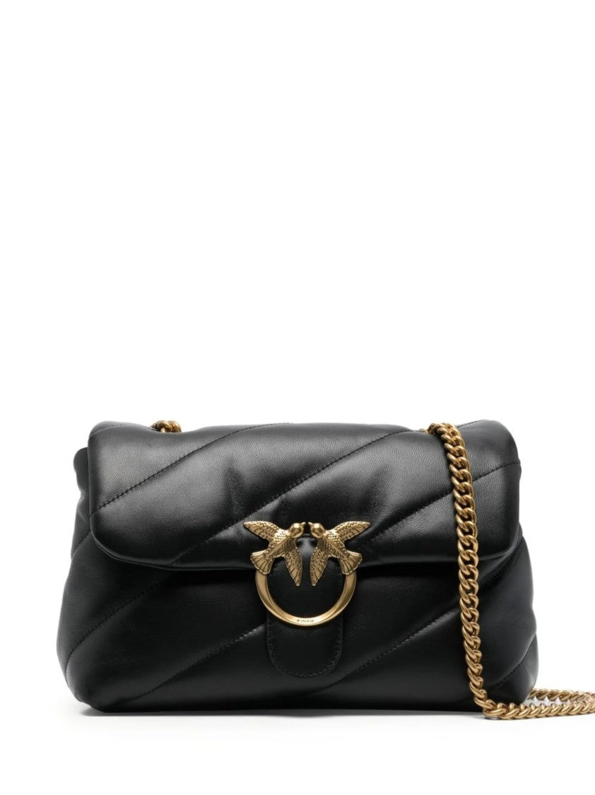Pinko Black Quilted Bird Clasp Shoulder Bag