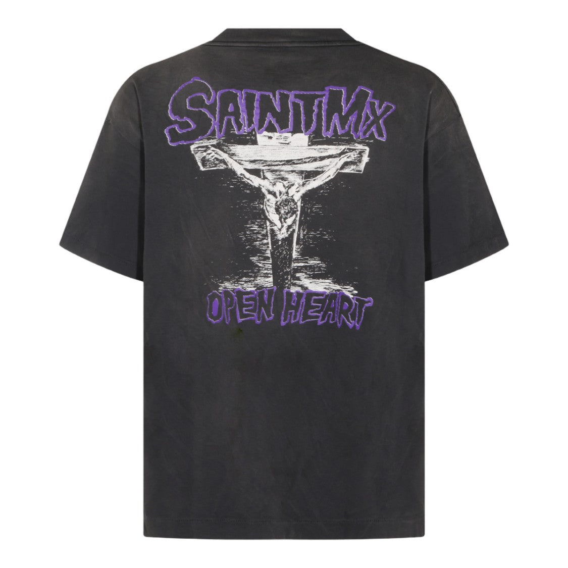 Saint Mxxxxxx Short-Sleeve Black Graphic T-Shirt With Striking Prints