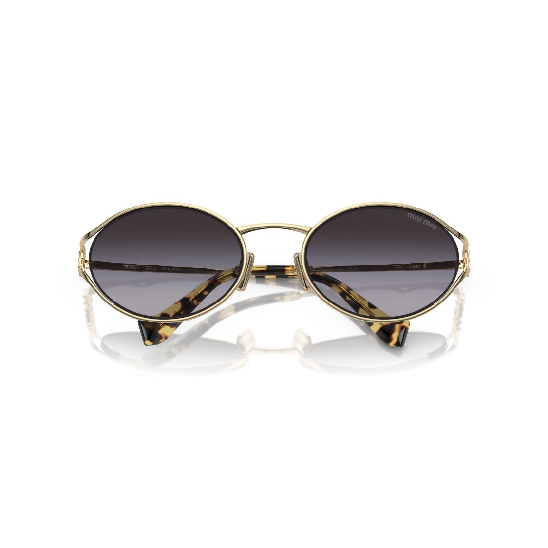 Miu Miu Oval-Shaped Gold Metal Frame Sunglasses With Tortoiseshell Temple Tips
