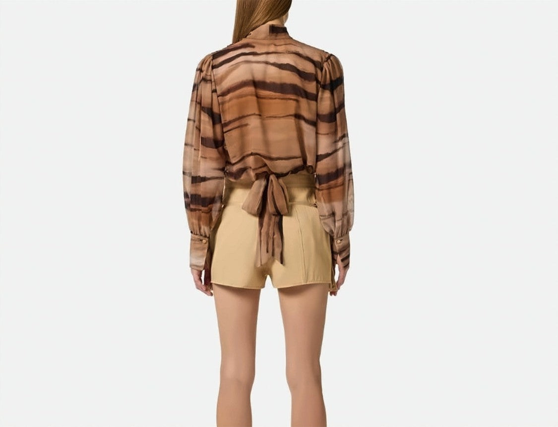 Elisabetta Franchi Tiger Print Chiffon Sash Blouse