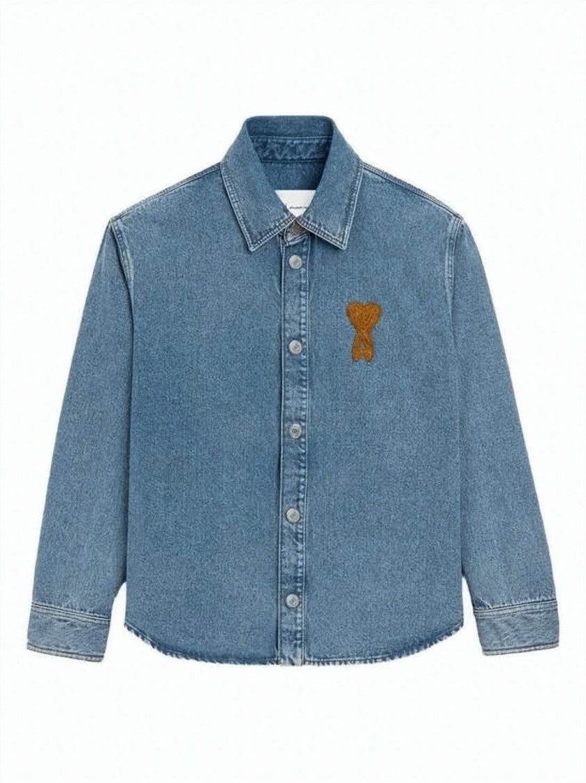 Ami Paris Denim Shirt With Classic Collar