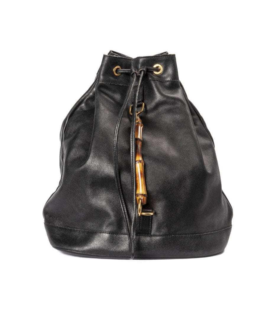 Gucci Vintage Bamboo Backpack In Black