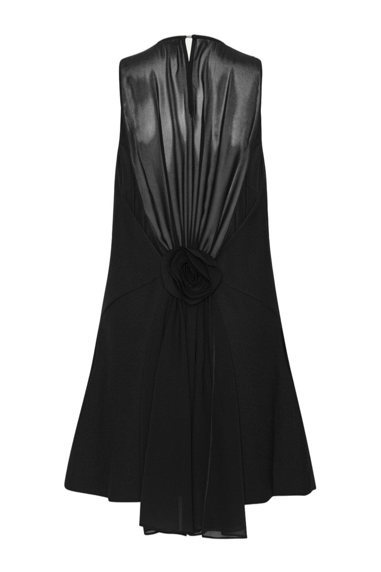 Rotate Crepe Flower-Detail Draped-Back A-Line Mini Dress