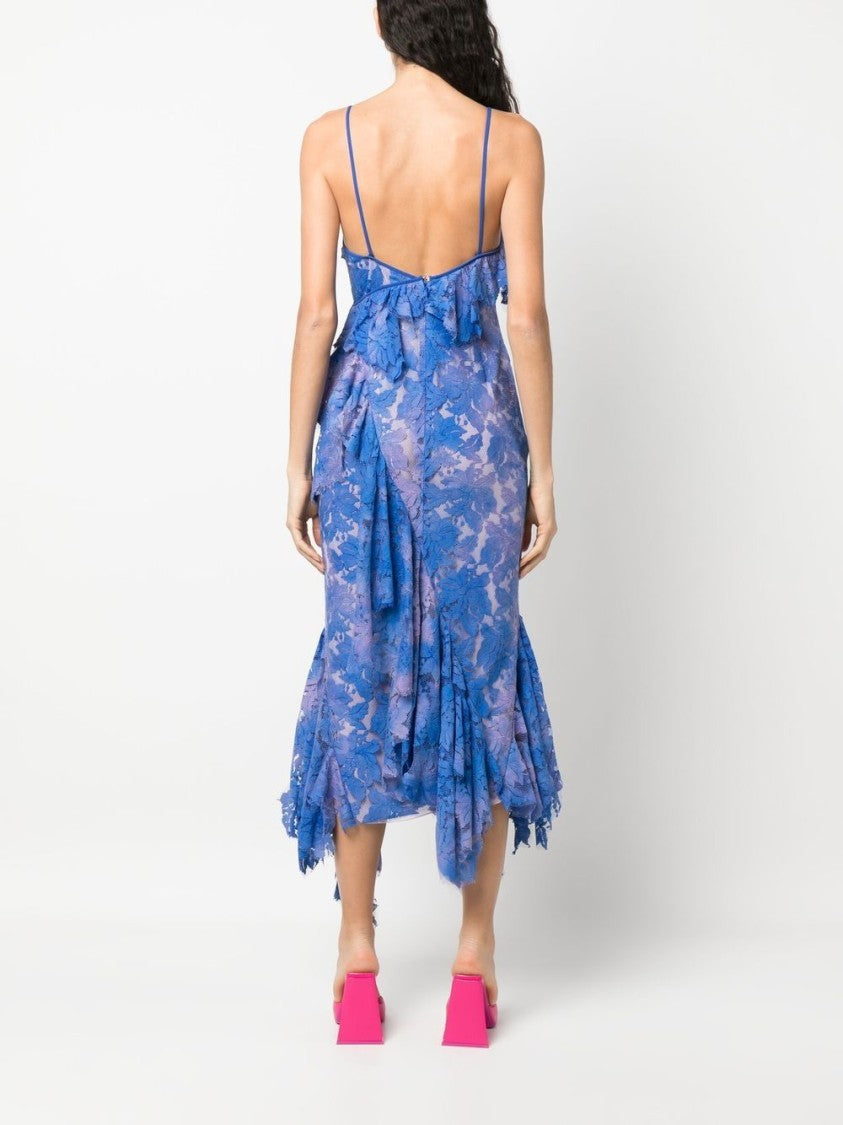 The Attico Thelma Violet Lace Draped Midi Dress