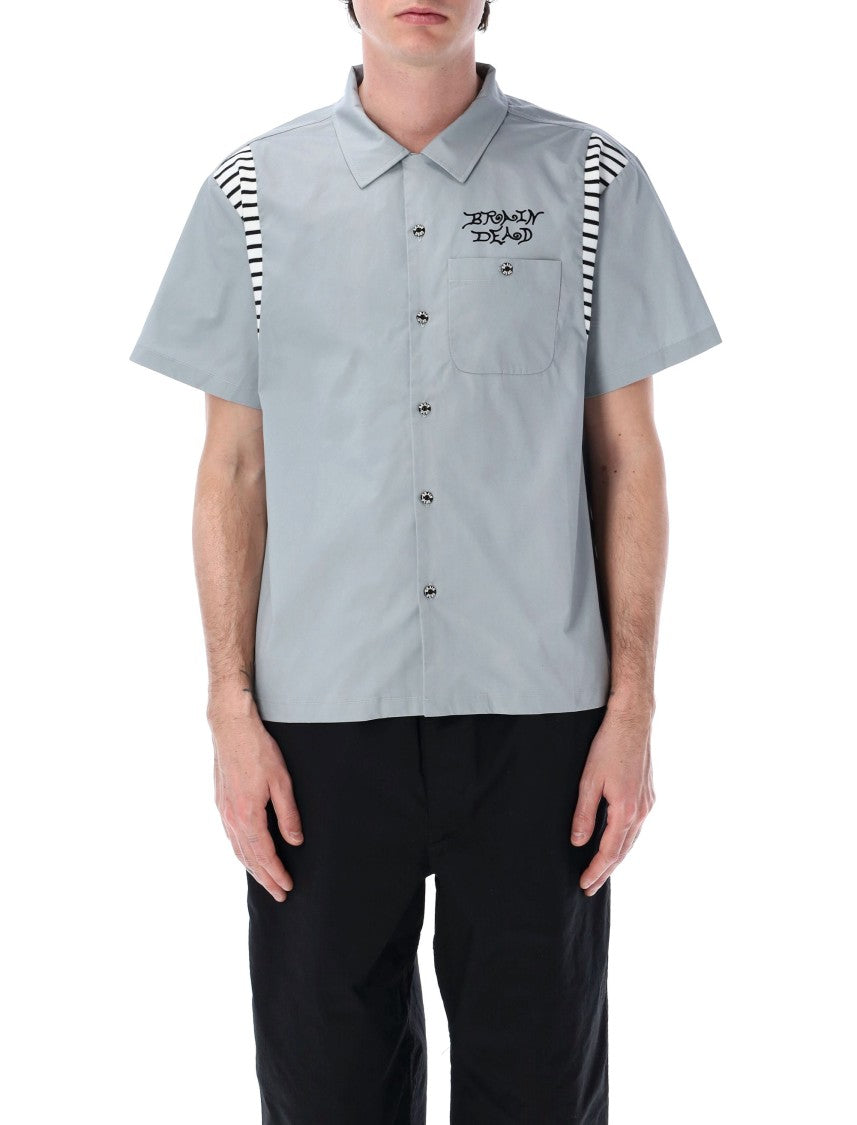 Brain Dead Flocked Grey Bowling Shirt With Camp Collar And Cobra Graphic