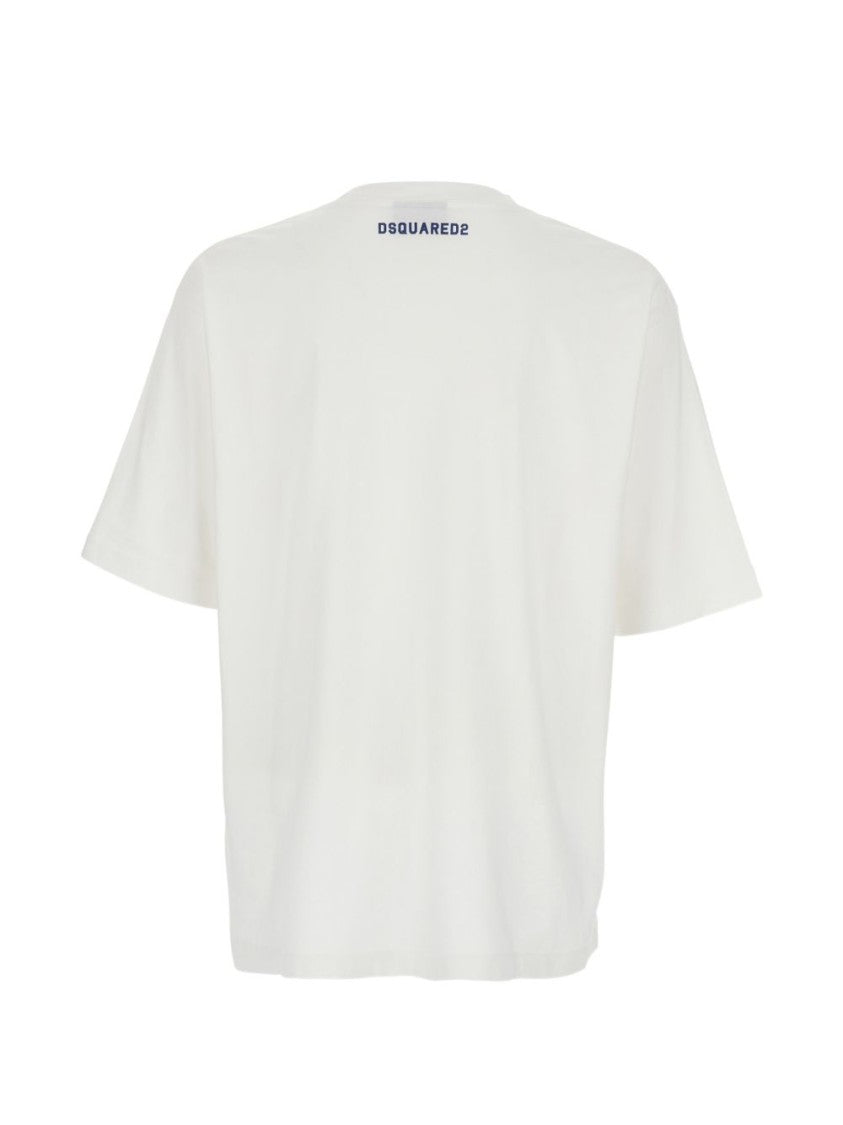 Dsquared2 White T-Shirt With Collegiate Embroidery And Relaxed Fit
