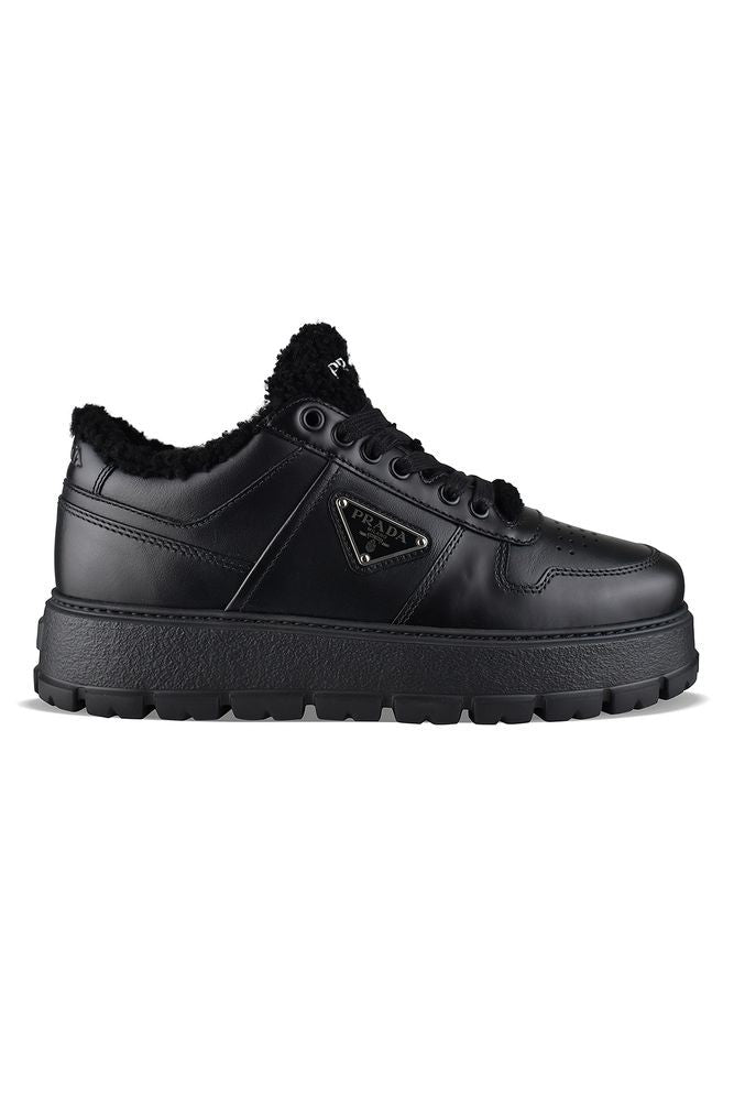 Prada Black Leather Sneakers With Sherpa Lining